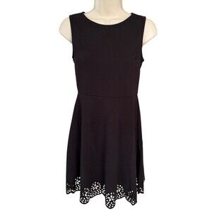 Peach Royal Junior's Casual Cocktail Dress Sleeveless Eyelet Hem Size M Black